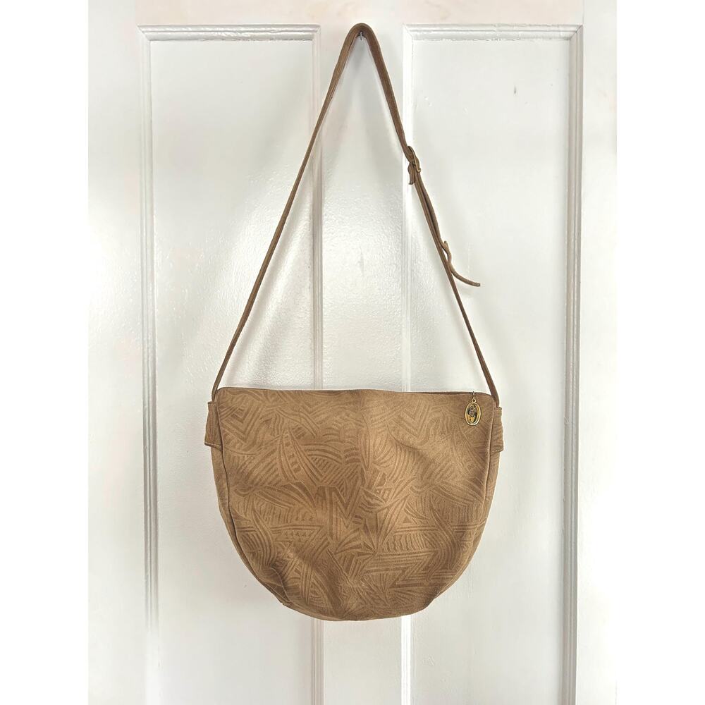Vintage Sand Suede Hobo Leather Purse | 90s Minimalist Style | Crossbody Bag